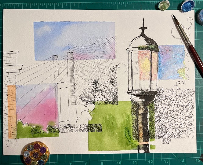 Watercolors On Ink Drawings - from guest blogger Katherine Knapik