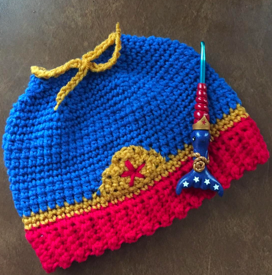Superhero Woman Bun Beanie - crochet pattern