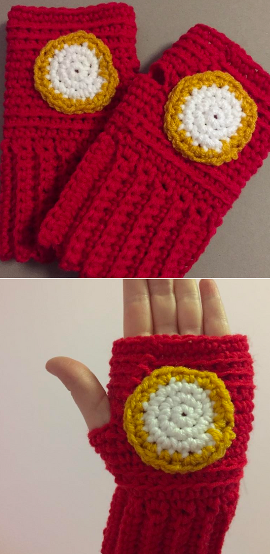 Hero Suit fingerless gloves crochet pattern